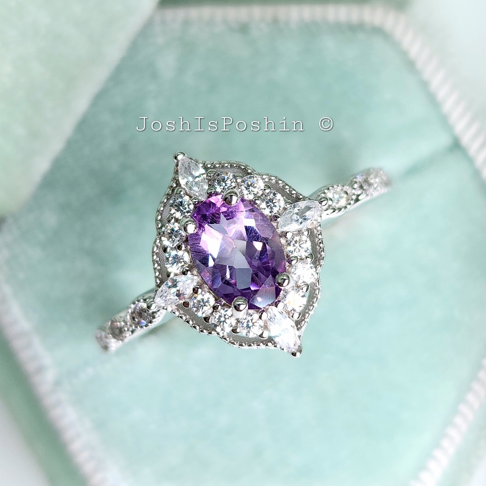 1.20CT Natural purple amethyst art deco ring in sterling silver